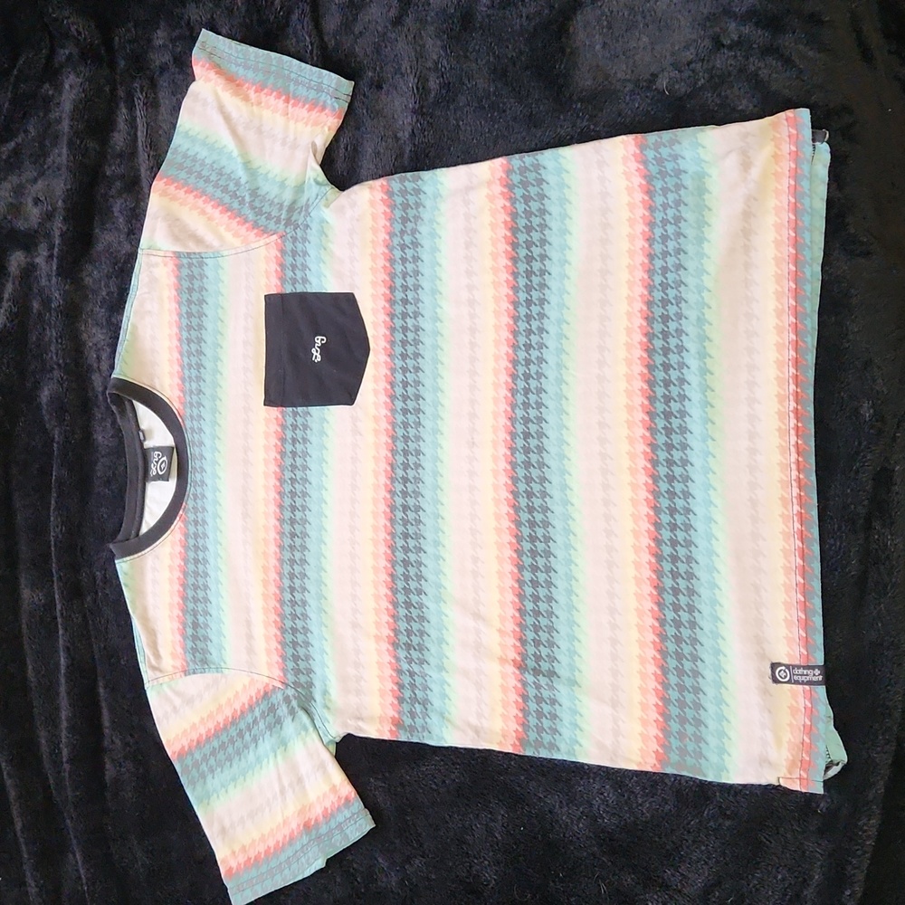 LRG Lifted Research Group Multi Color Star Stripe Pattern T Shirt Vintage Y2K